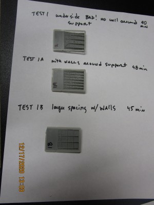 tests with supports off the build at shallow angle